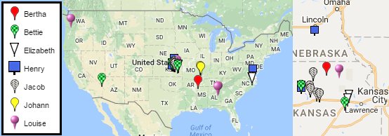 Map of 2016 Reunion attendees by family